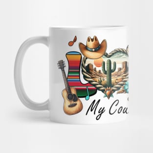Love my country music guitar western Retro Country Music Heartbeat Western Cowboy Cowgirl Gift Mug